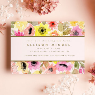 Blush Roze Waterverf Bloem  Vloer Baby shower Kaart