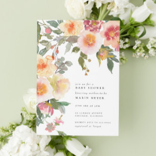 Blush Roze Waterverf Bloemen Baby shower Kaart