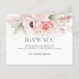 Blush roze Waterverf bloemen Birthday Dank je Briefkaart