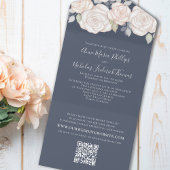 Blush Roze Waterverf Bloemen Blauw Huwelijk All In One Uitnodiging