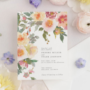 Blush Roze Waterverf Bloemen Blooms Bruiloft Kaart