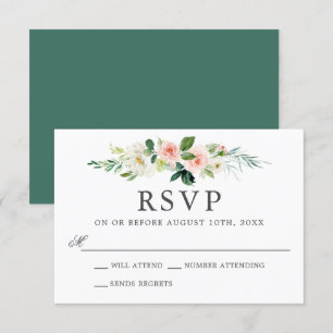 Blush Roze Waterverf Bloemen Bruiloft RSVP Kaart