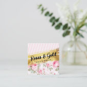 Blush Roze Waterverf Bloemen Goud Shabby QR Code Vierkante Visitekaartje (Staand voorkant)