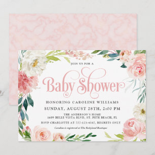 Blush Roze Waterverf Bloemen Meisje Baby shower Kaart