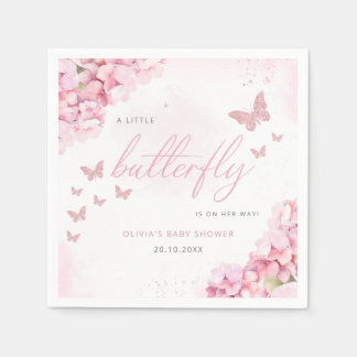 Blush Roze Waterverf Bloemen Vlinder Baby shower Servet