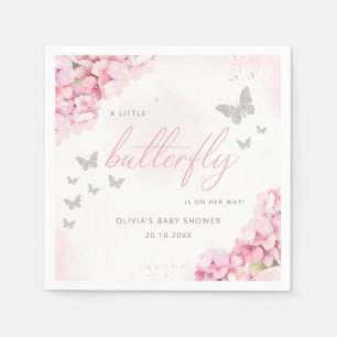 Blush Roze Waterverf Bloemen Vlinder Baby shower Servet