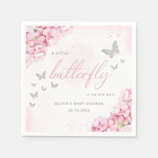 Blush Roze Waterverf Bloemen Vlinder Baby shower Servet