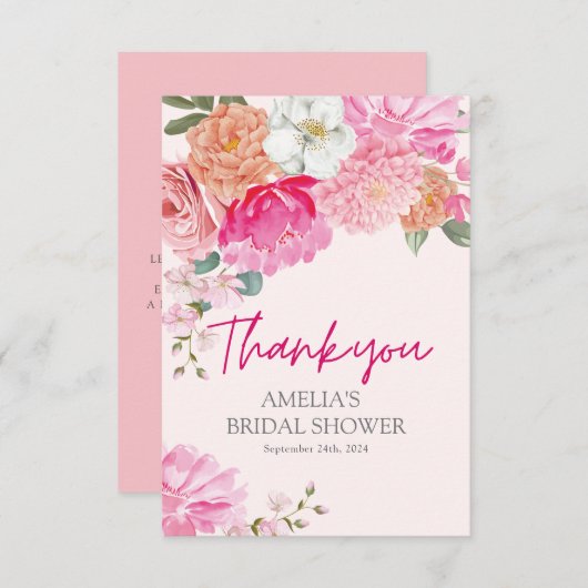 Blush roze Waterverf Bloemen Vrijgezellenfeest Wel Bedankkaart (Voorkant / Achterkant)