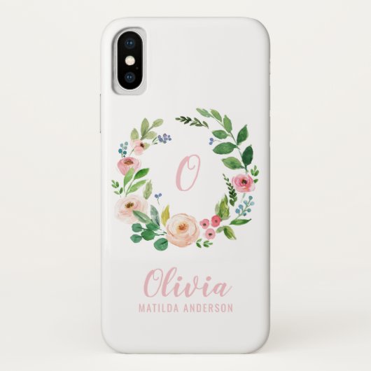Blush roze waterverf bloemenkrans Case-Mate iPhone case (Achterkant)
