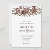 Blush roze waterverf bloemenlineart bruiloft kaart (Voorkant)