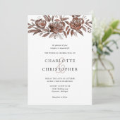 Blush roze waterverf bloemenlineart bruiloft kaart (Staand voorkant)