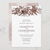 Blush roze waterverf bloemenlineart bruiloft kaart (Voorkant / Achterkant)