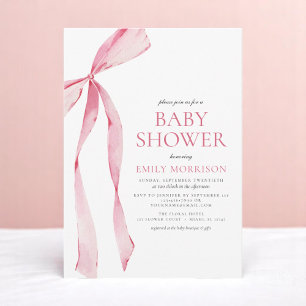 Blush Roze Waterverf Bow Girl Baby shower Kaart