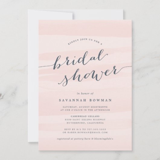 Blush Roze Waterverf Bridal Shower Uitnodiging (Voorkant)