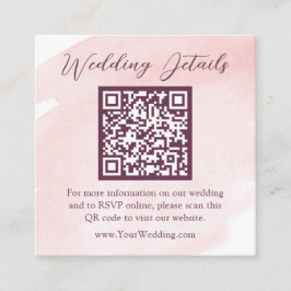 Blush roze Waterverf bruiloft details | QR-code Informatiekaartje