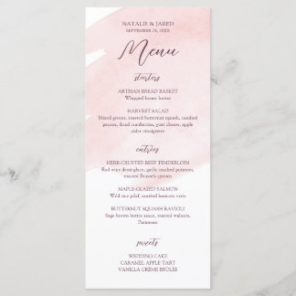Blush Roze Waterverf Bruiloft Menu