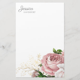 Blush Roze Waterverf Floral Briefpapier