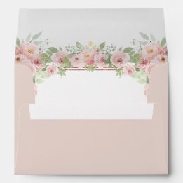 Blush Roze Waterverf Floral Glitter Quinceanera Envelop