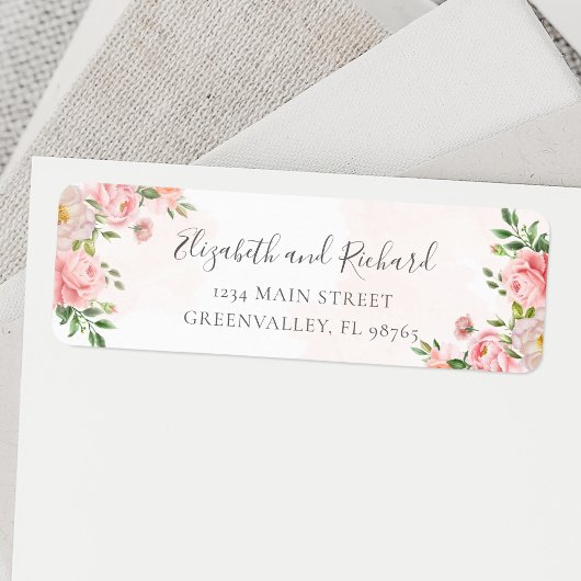 Blush Roze Waterverf Floral Greenery Adres Etiket