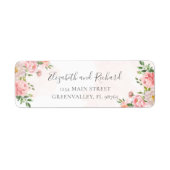 Blush Roze Waterverf Floral Greenery Adres Etiket (Voorkant)
