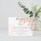 Blush roze Waterverf Floral Greenery Wedding Informatiekaartje (Staand voorkant)