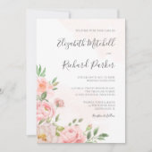 Blush roze Waterverf Floral Greenery Wedding Kaart (Voorkant)
