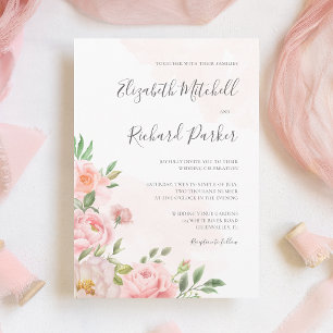 Blush roze Waterverf Floral Greenery Wedding Kaart