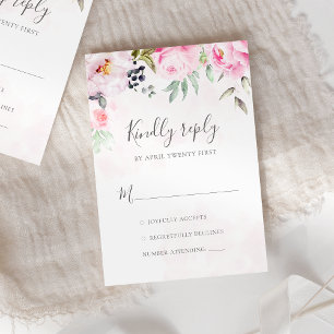 Blush roze Waterverf Floral Greenery Wedding RSVP Kaartje