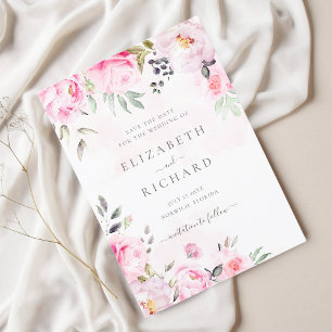 Blush roze Waterverf Floral Greenery Wedding Save The Date