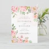 Blush roze Waterverf Floral Greenery Wedding Save The Date (Staand voorkant)