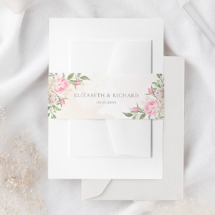 Blush roze Waterverf Floral Greenery Wedding Uitnodigingen Wikkel