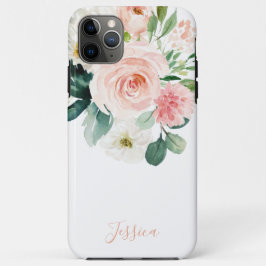 Blush roze Waterverf Floral met Jouw naam iPhone 11 Pro Max Hoesje