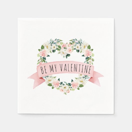 Blush Roze Waterverf Floral Valentijn Servet (Voorkant)