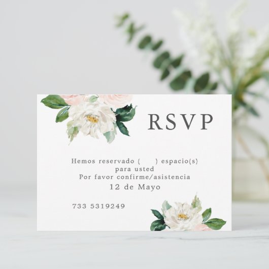 Blush roze Waterverf Floral Weddenschap RSVP Spaan Kaart (Staand voorkant)