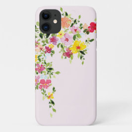 Blush roze waterverf florale bloem iPhone 11 hoesje