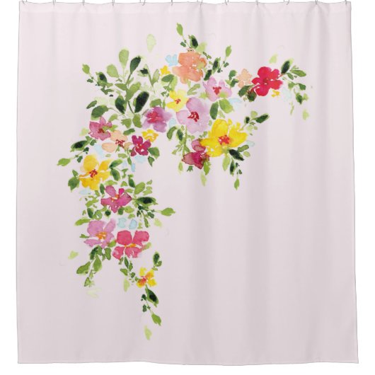 Blush roze waterverf florale bloem douchegordijn (Voorkant)