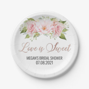Blush roze Waterverf Flowers Love is Sweet Papieren Bordje