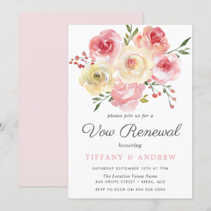 Blush roze Waterverf Flowers Vow Renewal Uitnodige Kaart