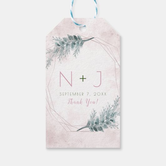 Blush roze Waterverf Geometrische botanische bruil Cadeaulabel (Achterkant)