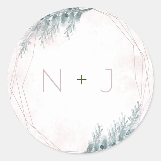 Blush roze Waterverf Geometrische botanische bruil Ronde Sticker (Voorkant)