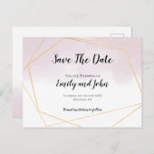 Blush Roze Waterverf Goud Geometrisch Save The Dat Briefkaart (Voorkant / Achterkant)