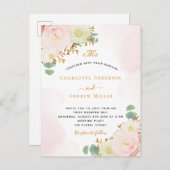 Blush roze waterverf gouden bruiloft briefkaart (Voorkant / Achterkant)