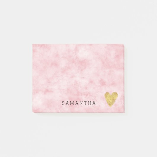 Blush Roze Waterverf Gouden Hart Post-it® Notes (Voorkant)