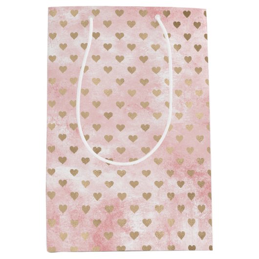 Blush roze Waterverf gouden harten Medium Cadeauzakje (Voorkant)