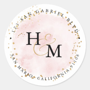 Blush Roze Waterverf Gouden Script Ampersand Ronde Sticker