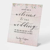 Blush Roze Waterverf Greenery Welkom bruiloft Reclamebord Met Voetstuk (Voorkant)