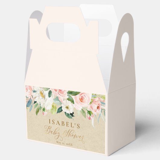 Blush Roze Waterverf & Kraft rustiek groen Baby Bedankdoosjes (Geopend)