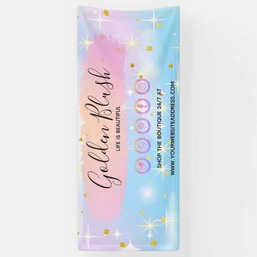 Blush roze Waterverf & Moderne Gold geometrische w Spandoek (Verticaal)