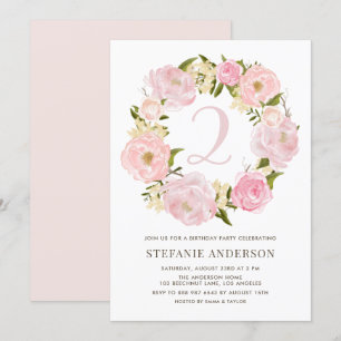Blush Roze Waterverf Pioen Krans Kinderen Verjaard Kaart