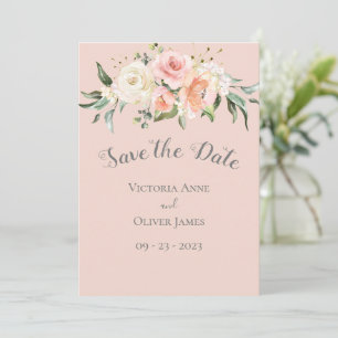 Blush roze Waterverf Romantic Floral Wedding Save The Date